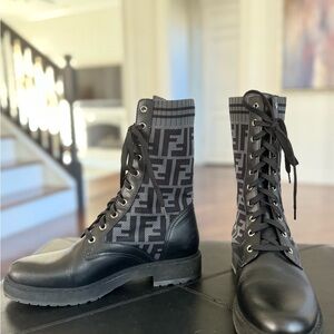 Fendi Lace Up Combat Boots - Size 39 - Black & Grey